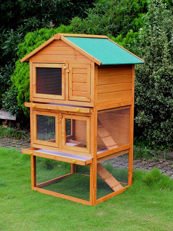 Wholesale OEM Two Layers Wooden Rabbit Cage Outdoor Pet House Large House for Rabbits