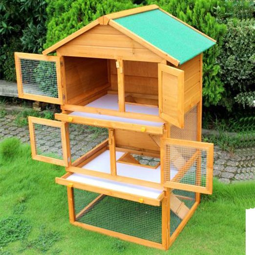 Wholesale OEM Two Layers Wooden Rabbit Cage Outdoor Pet House Large House for Rabbits