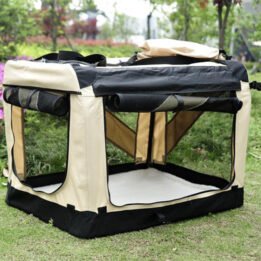Large Foldable Travel Pet Carrier Bag with Pockets in Beige www.cattoyfactory.com
