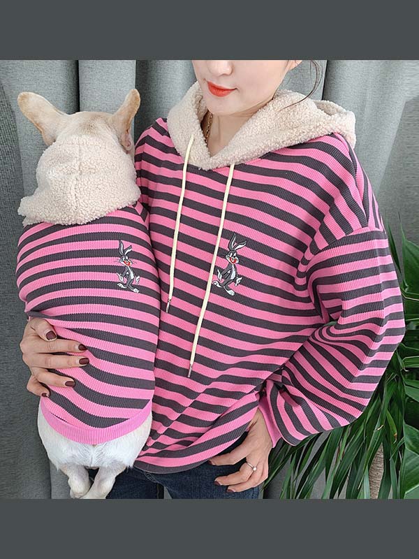 Wholesale Striped Rabbit Lambskin Hoodie Dog Clothes 06-1382