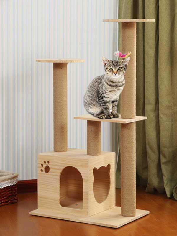 Torre de escalada para gatos, coluna de corda de cânhamo de pinho, escada, casa de gato 06-1163 www.cattoyfactory.com