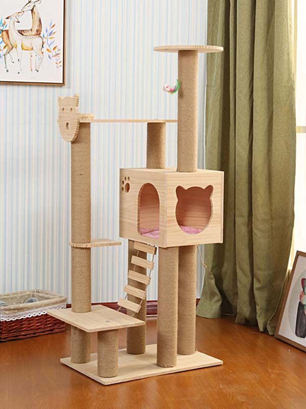 Torre de escalada para gatos, coluna de corda de cânhamo de pinho, escada, casa de gato 06-1164 www.cattoyfactory.com