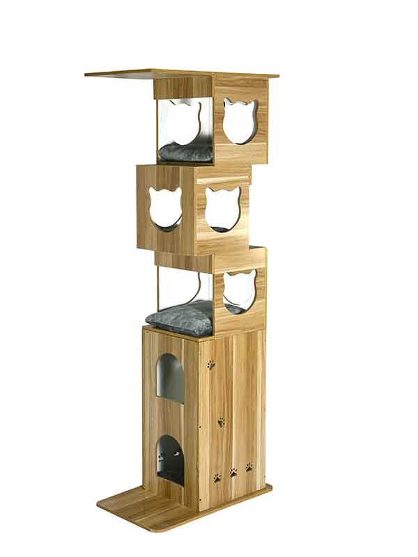 Cat tree factory OEM producing wooden cat tree 06-0187