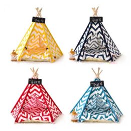 Dog Bed Tent: Multi-color Pet Show Tent Portable Outdoor Play Cotton Canvas Teepee 06-0941 www.cattoyfactory.com