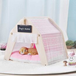 Indoor Portable Lace Tent: Pink Lace Teepee Small Animal Dog House Tent 06-0959 www.cattoyfactory.com