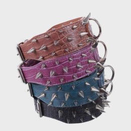 Multicolor Optional Popular Wide Studded PU Leather Spiked Dog Chain Collar www.cattoyfactory.com
