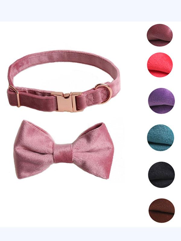 New Design Velvet Dog Bowknot Collar With Rose Gold Full Metal Buckle Leash Set 06-1607 www.cattoyfactory.com