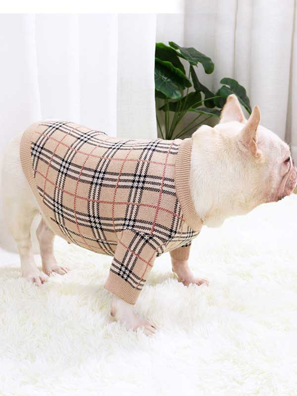 GMTPET Pug dog fat dog core yarn wool autumn and winter new warm winter plaid fighting Bulldog sweater clothes 107-222020 www.cattoyfactory.com