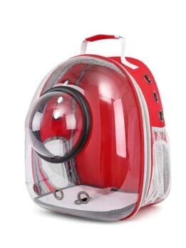 Transparent red pet cat backpack with hood 103-45034 www.cattoyfactory.com