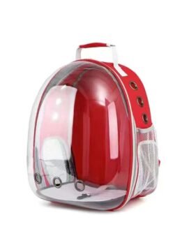 Transparent red pet cat backpack with side opening 103-45052 www.cattoyfactory.com