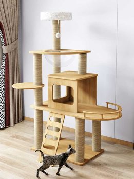 50.83 IN MDF Board with 6.5cm Pillar Cat Tree Entertainment Platform