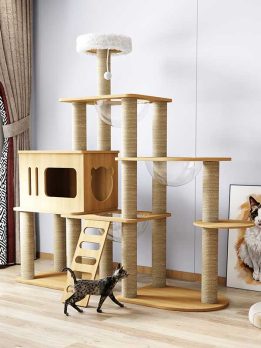 luxury Cat tree 145CM 57.13 IN MDF Board with 6.5cm Pillar for Large Cats