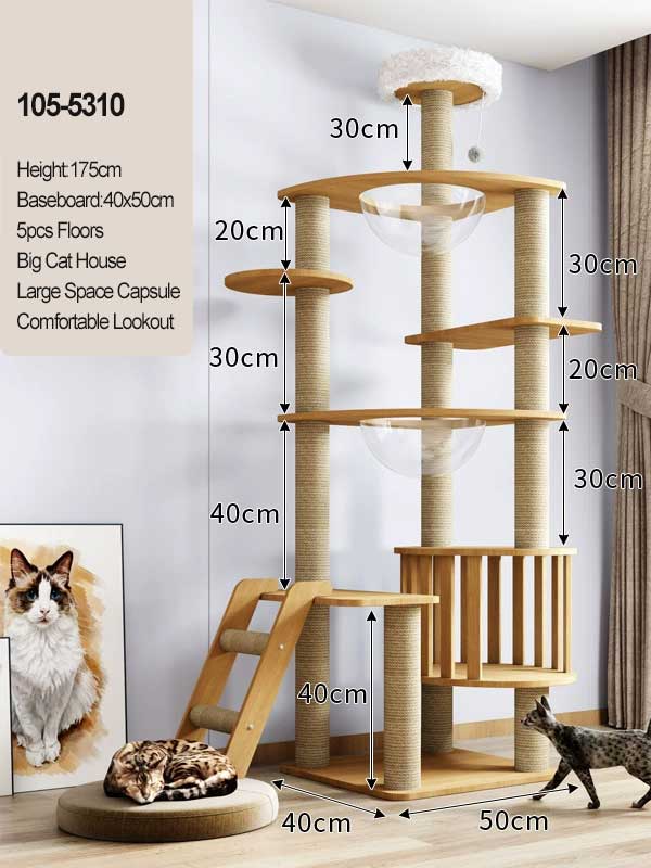 Tree Cats Climbing Frame 170CM 66.98 IN MDF Board with 6.5cm Pillar