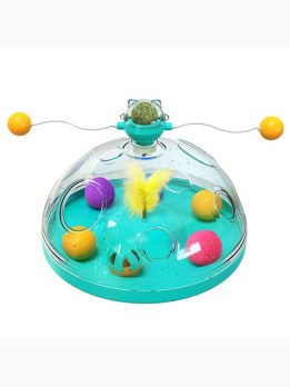 Multi-Functional Cat Toy Box with Rotating Teaser & Catnip Ball